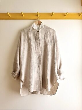 Lauren Manoogian Light Beige Linen Mandarin-Collar Button Shirt No Size/Large